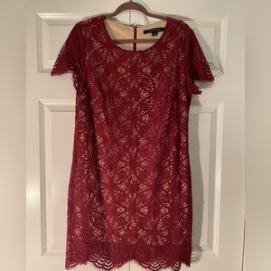 Cynthia Steffe Lace Burgundy Shift Dress Size 10